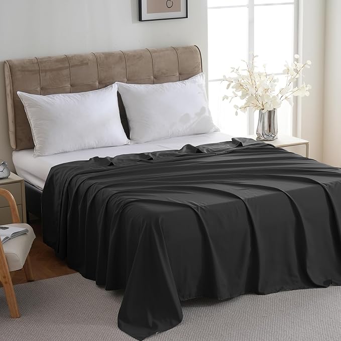 ZPECC Twin Flat Sheet Only 1 Pack, Durable Black Top Bed Sheets Hypoallergenic - Image 3