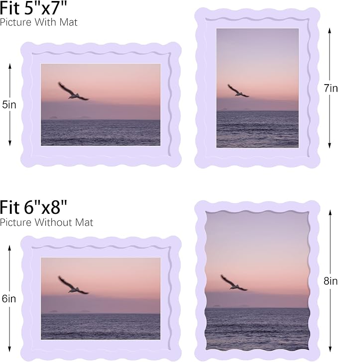 6x8 Picture Frame with Mat for 5x7, Wavy Edge Wooden Real Glass Photo Frame for - Image 3