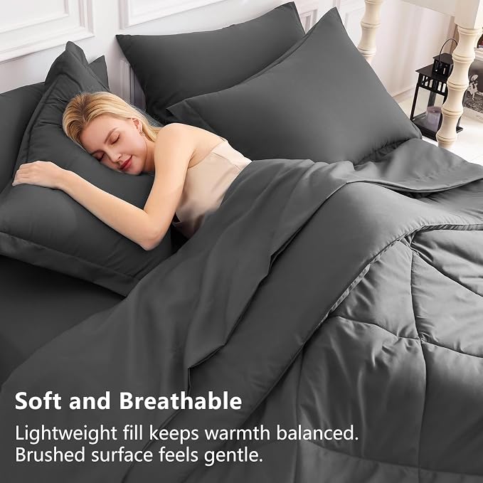 CozyLux California King Comforter Set Dark Grey - Image 3