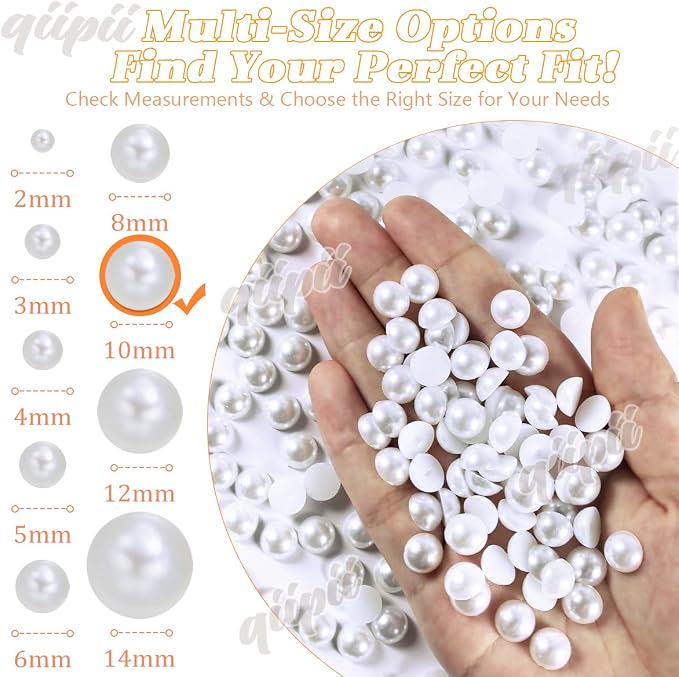 qiipii 220PCS 10mm Pure White Round Half Round Pearls - Image 3