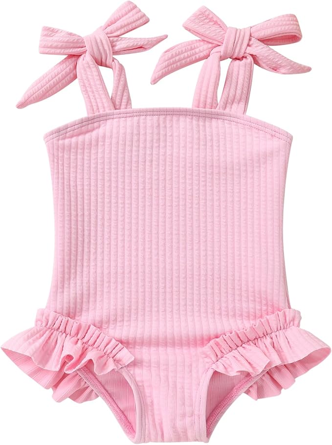 Happy Town Toddler Swimsuit Girl Solid Color Stripe One-Piece Baby Bathing Suits
