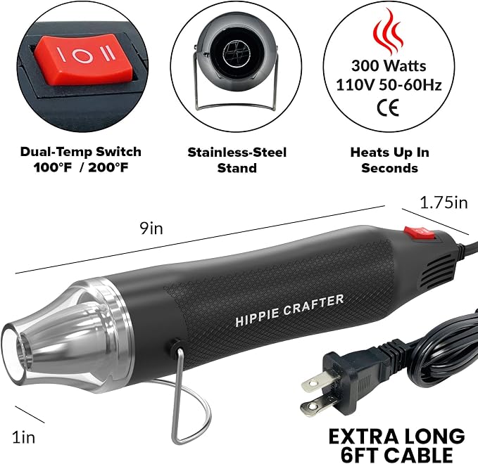 HIPPIE CRAFTER Heat Gun for Crafting, 2-Speed 300W Craft Heat Gun, Mini Hot Air - Image 3