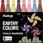 Jumbo Chalk Markers - 15mm Window Markers | Pack of 8 Classic Earth Color pens by Chalkola