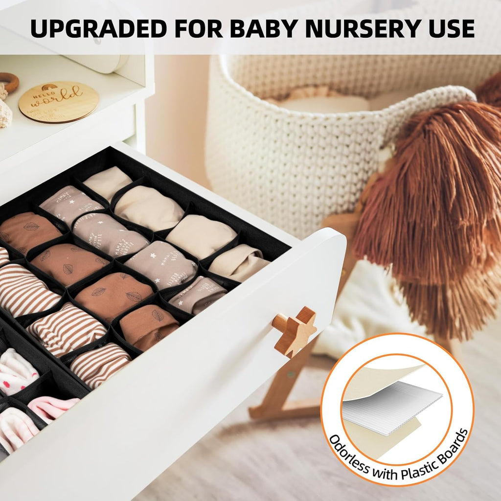 Criusia 6 Pack Sock Underwear Drawer Organizer Dividers - Dresser Organizer for Baby Clothes - Closet Organizers and Storage for Bedroom Essentials for Dorm Room/New Home/Apartment (Black)