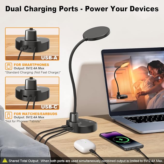 15W LED Desk Lamp with USB Charging Ports, Dimmable Table Lamp with 3 Color - Image 5