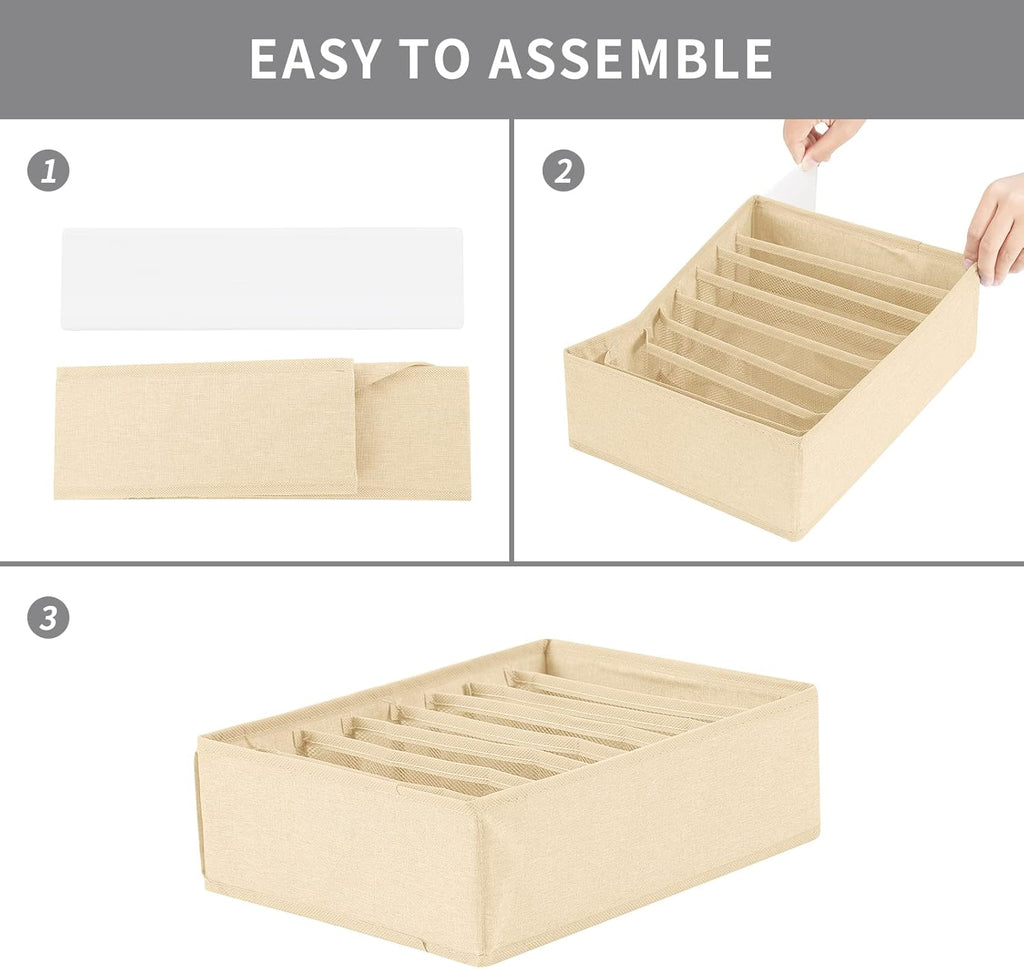 Qozary 4 Pack Drawer Organizers for Clothing, 8 Grids Foldable Closet Organizers and Storage Bins for Bedroom, Dresser Organizer Boxes for Thin T-shirts, Tank Tops