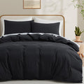 Black Duvet Cover Full Size, 100% Washed Cotton Linen Like Bedding Set by LOVQUE
