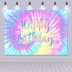 8x6ft Tie Dye Happy Birthday Backdrop Macaron Pastel Girls Birthday Background - Image 5