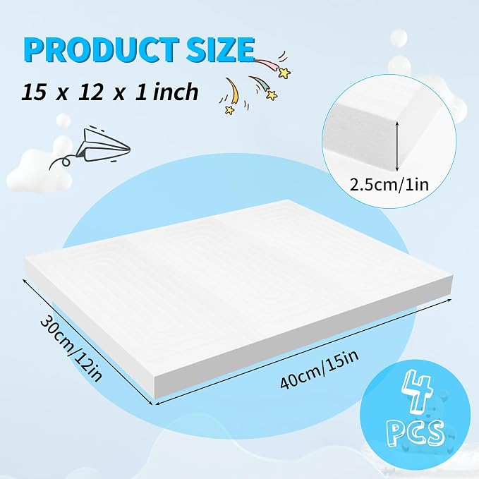 LuckyFoam White 4 Pack 15x12x1 inch Foam Sheets 1 Inch Thick | Polystyrene - Image 2