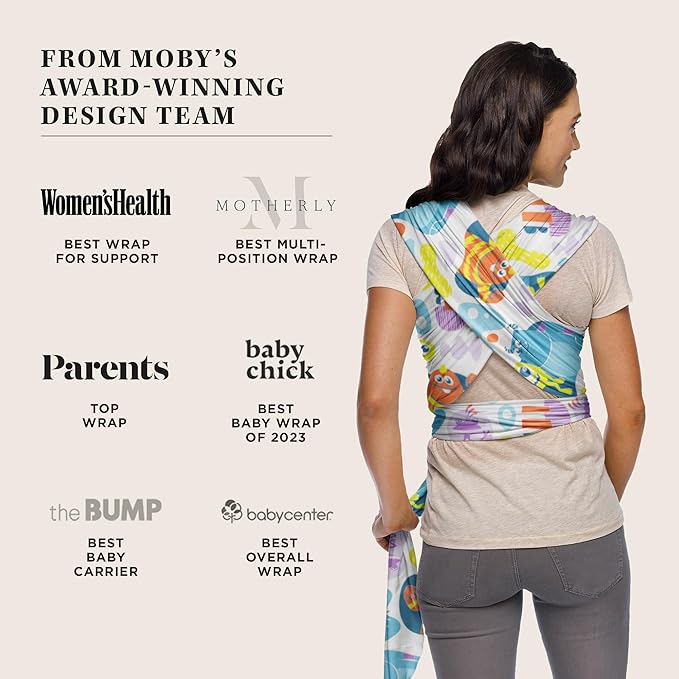 Moby Baby Wrap Carrier Featherknit for Newborns to Toddlers (8-33lbs), Infant Sling Carrier, Lightweight & Hands Free Design, Adjustable for All Body Types (Disney Pixar's Monster Mash-Up)