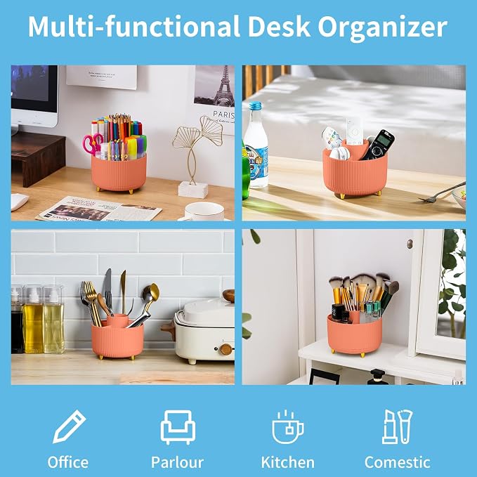 Marbrasse Desk Organizer, 360-Degree Rotating Pen Holder, Desk Organizers and - Image 2