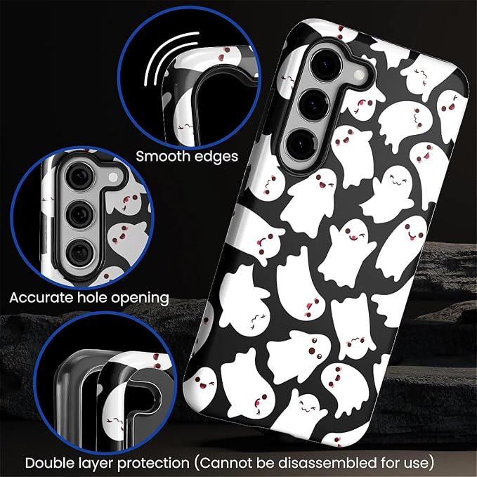 Case for Samsung Galaxy S23 Case, Halloween Ghosts Bats Design Hybrid Dual - Image 3