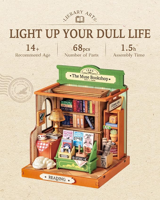 Rolife DIY Mini Building House Miniature Kit-The Muse Bookshop, Miniature - Image 8