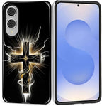 for Samsung Galaxy S25 Edge Case, Cool Cross Pattern Glossy 2 in 1 Shockproof by Teonvpu