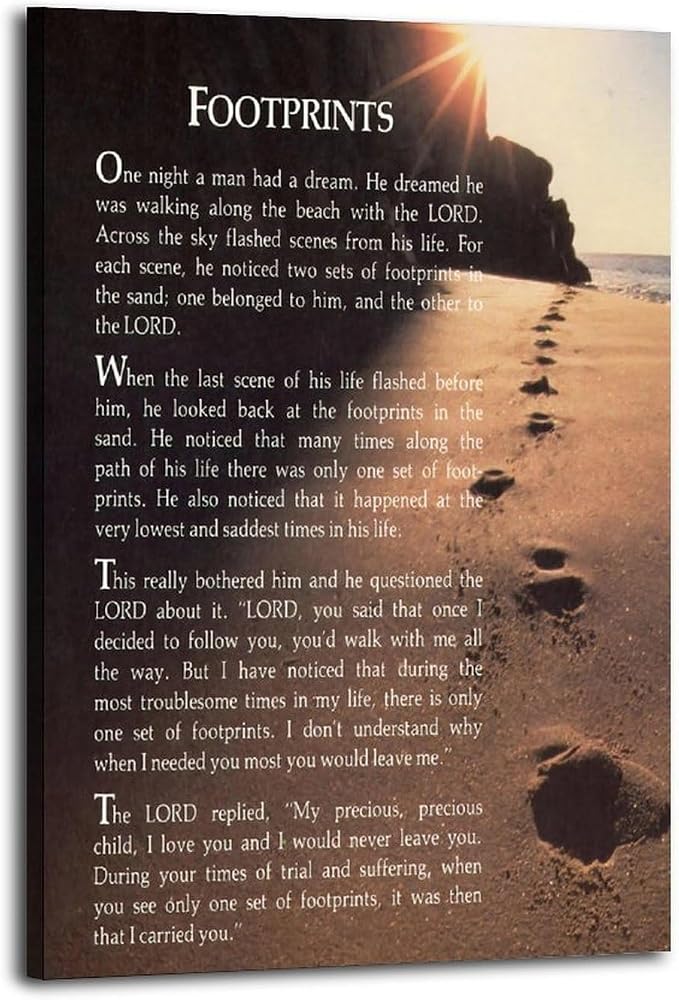 Zapeeitt Footprints In The Sand Christian Poem Motivational Quotes Canvas Art by Unknown