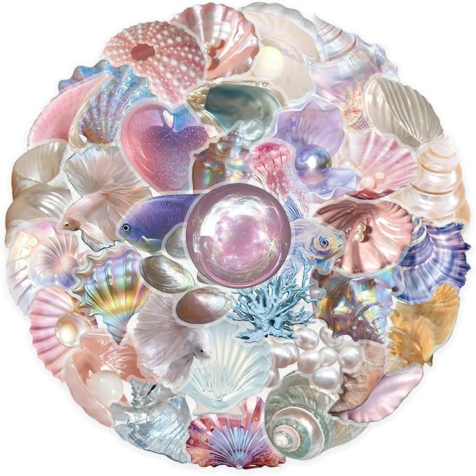 50 Pieces Sea Shell Themed Transparent Stickers - Image 7