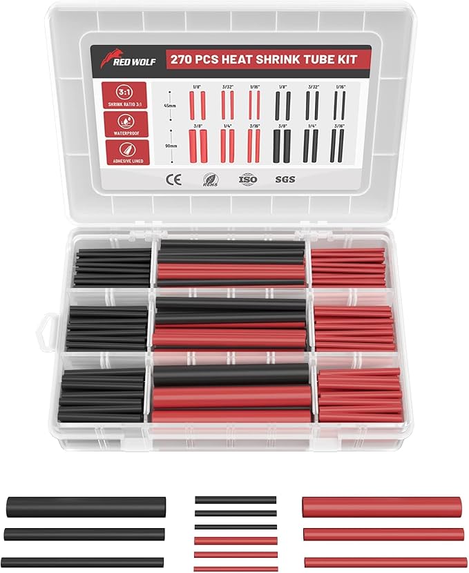 RED WOLF Waterproof Red and Black Heat Shrink Tubing Kit 270PCS, 3:1 Shrinkage - Image 8