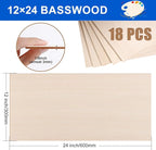 18 Pack 12x24x1/8 Inch Basswood Sheets, Large Size Basswood - Image 2