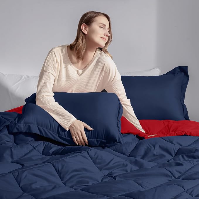 Basic Beyond King Size Navy and Red Comforter Set - Image 7