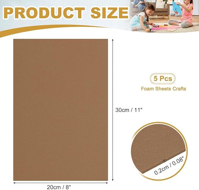 uxcell 5 Pcs Brown EVA A4 Foam Sheets Crafts, 12 x 8 Inch Foam Paper - Image 2
