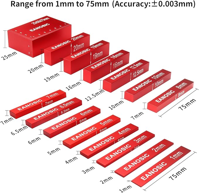 EANOSIC Metric Setup Blocks Height Gauge Set, Bars Include Laser Engraved Size - Image 3