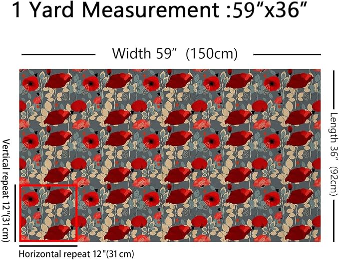 Poppy Flower Upholstery Fabric by The Yard, Garden Floral Bltanical Outdoor - Image 2