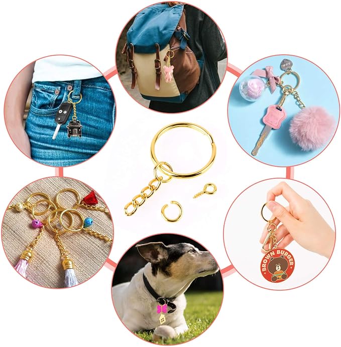 Key Ring with Chain, Shynek 360PCS Gold Keychain Rings with Jump Rings and - Image 3