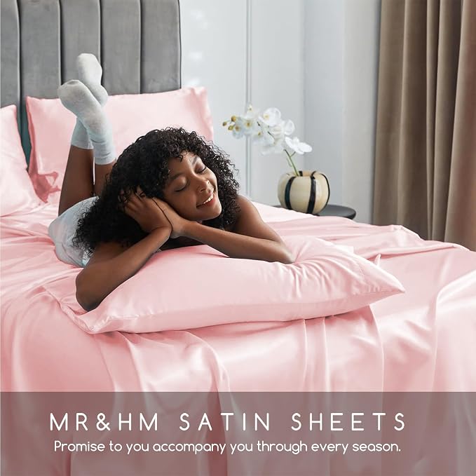 MR&HM Satin Bed Sheets, Full Size Sheets Set - Image 6