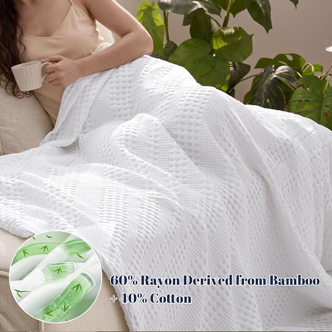 PHF Cooling Waffle Blanket Twin Size, Lightweight 60% Rayon from Bamboo & 40% - Image 2