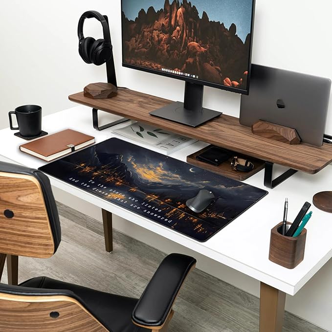 Starry Night Mountain Desk Pad Mat Moon Oil Painting XXL Black Mouse Pad - Image 3