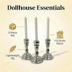 3PCS Vintage Miniature Candlesticks Set 1:12 Scale Metal Base Candle Holder - Image 7