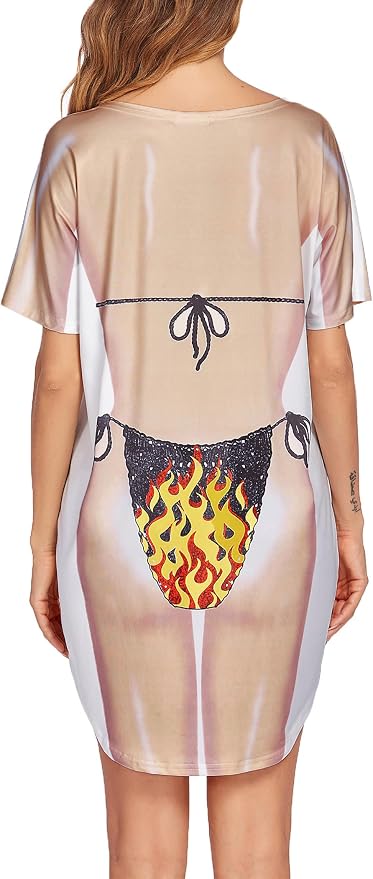 Ekouaer Women's Bikini Shirt Cover Up Short Sleeve Cute Bikini Print Cover-Up - Image 2