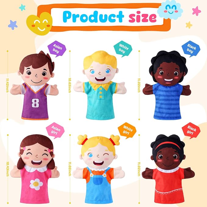 6 Pcs Role Play Hand Puppets Multicultural Entrepreneur Plush Toys Role-Play - Image 3