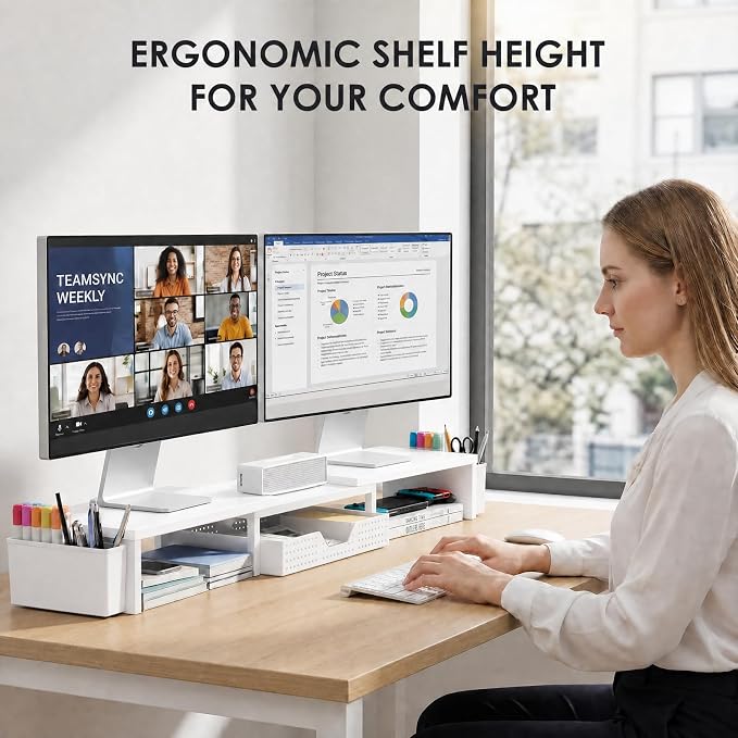 OPNICE Desk Organizers and Accessories, Dual Monitor Stand Riser - Image 2