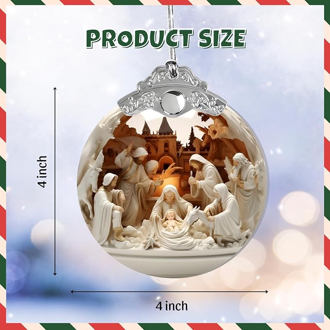 Nativity Ornaments 2025 -Christmas Ornaments 2025, Faux Stained Glass Effect - Image 5