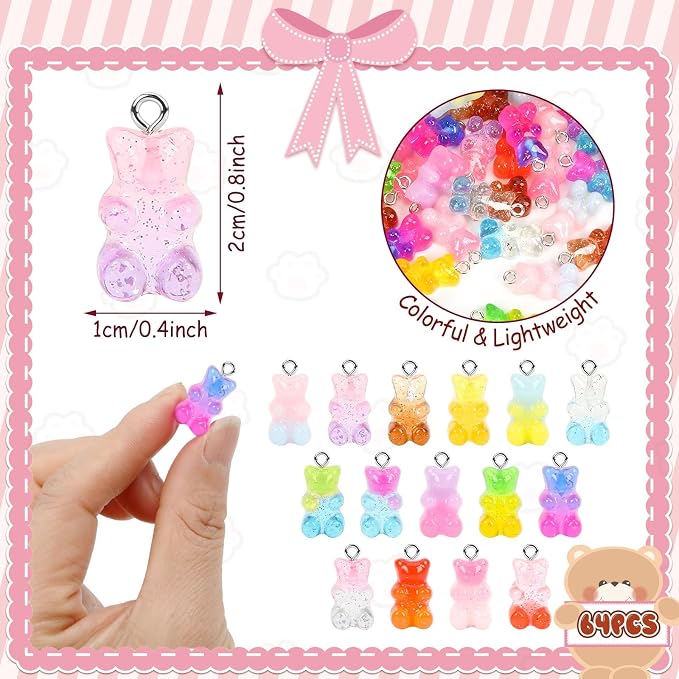 Augshy 64 Pcs Gradient Gummy Bear Resin Charms - Image 2