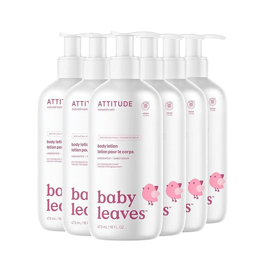 ATTITUDE Baby Lotion, EWG Verified Moisturizer, Dermatologically Tested Moisturizing Cream, Vegan and Cruelty-Free, Unscented, 16 Fl Oz (Pack of 6)