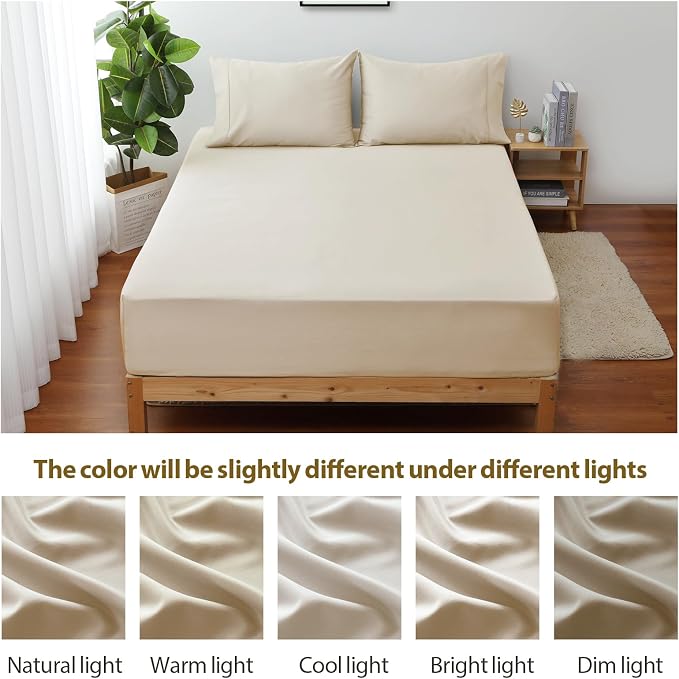 Twin Size Fitted Sheet Only Beige, 100% Egyptian Cotton 600 Thread Count - Image 7