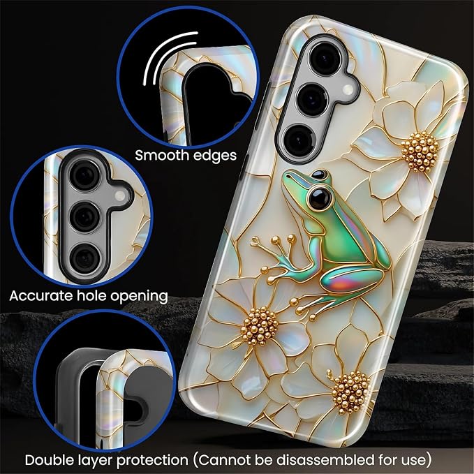 for Samsung Galaxy S24 FE Case, Stained Glass Frog Flowers Pattern Glossy 2 in - Image 5