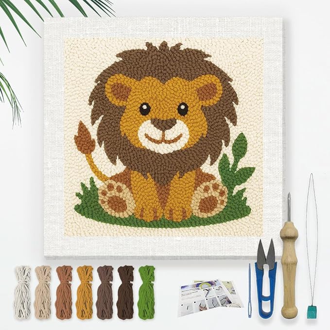 DOODLREAM Cute Lion DIY Punch Needle Embroidery Kit by Doodlream
