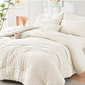 HYMOKEGE Ivory Full Size Comforter Sets Seersucker 7 Pieces, All Season Luxury by HYMOKEGE