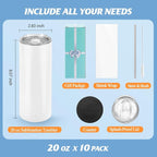 Joyclub Sublimation Tumblers 20 oz 10 Pack Flat Bottom Sublimation Blanks Bulk - Image 3