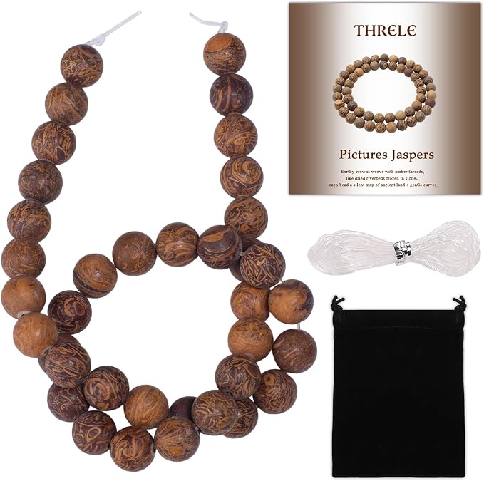 10mm Matte Brown Pictures Jaspers Bead, 15-Inch Matte Round Loose Stone Beads by THRELE