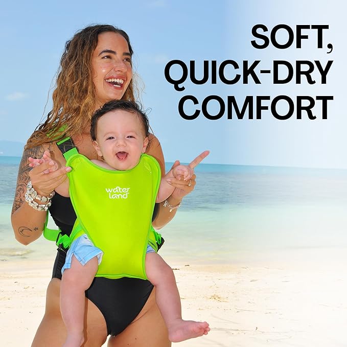 WaterLand Baby Carrier - Innovative Carrier You Can Use Both in Water & Land - Waterproof Infant Chest Holder with Adjustable Straps, Lightweight Toddler Harness for Pool & Beach (Black)