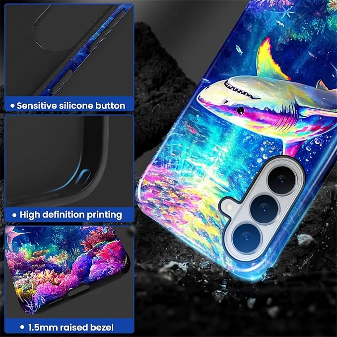 for Samsung Galaxy S26+ Case, Colorful Ocean Sharks Pattern Glossy 2 in 1 - Image 3