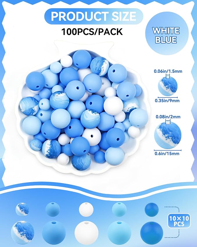 FIVEIZERO 100PCS 9mm & 15mm Silicone Beads, Fade-resistant, Easy-clean - Image 2