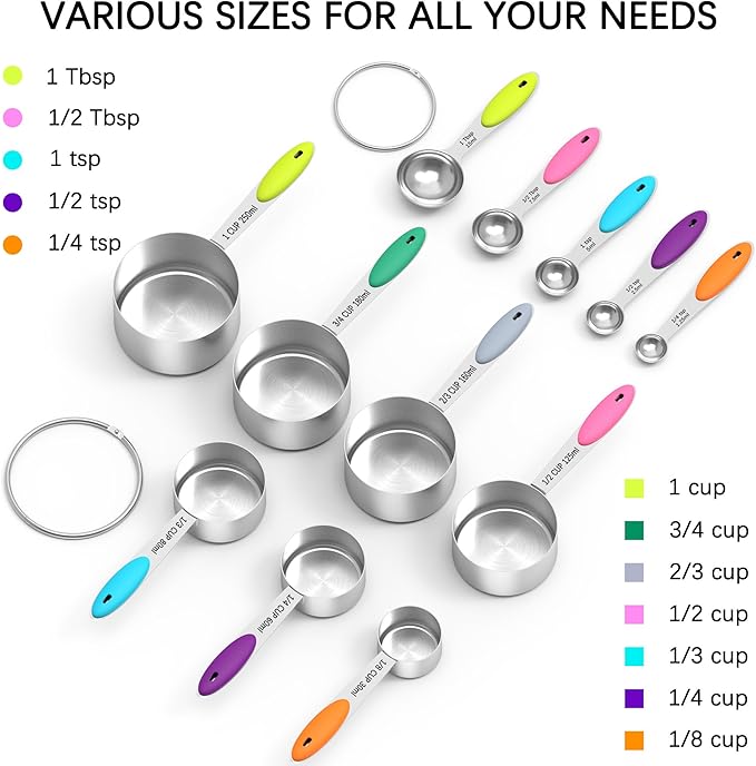 TILUCK Nesting Measuring Cups and Spoons Set, Stainless Steel - Image 3