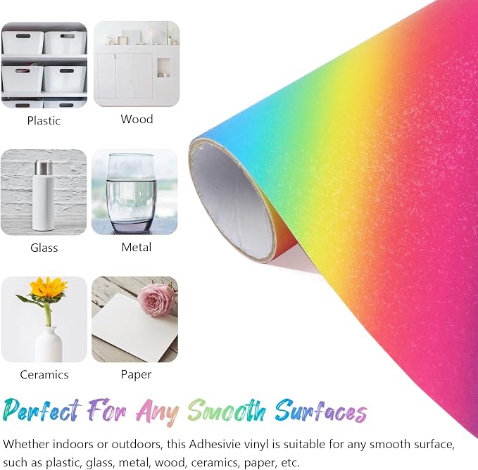 Rainbow Striped Print Permanent Adhesive Vinyl - Image 5