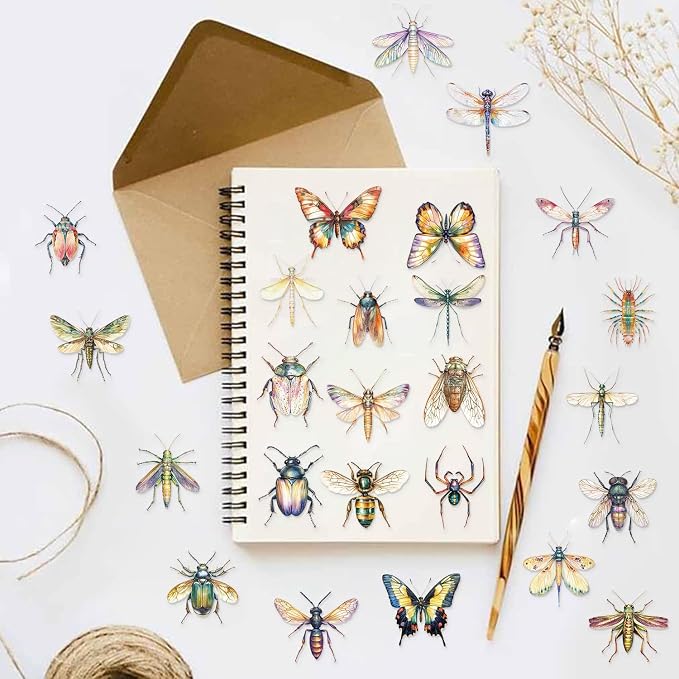 50PCS Transparent Watercolor Insect Stickers, Waterproof PET Decals, Colorful - Image 6