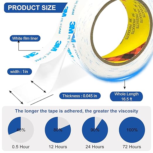 3M Double Sided Tape 2"×16.5ft No Residue, Picture Hanging Strips Heavy Duty - Image 3